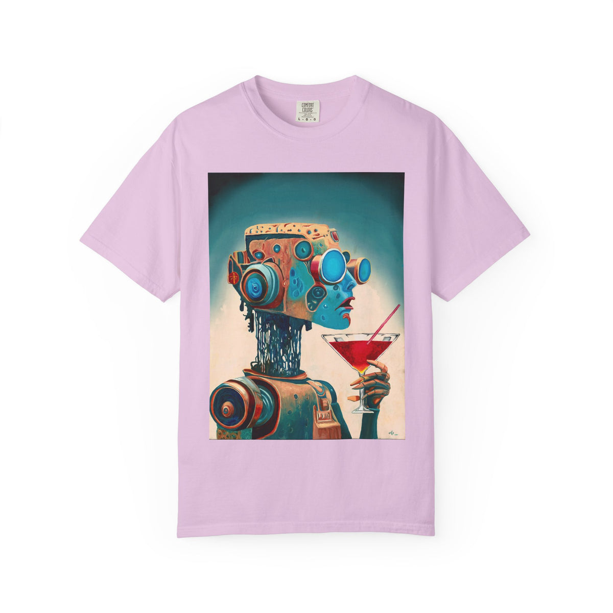 Retro Futuristic Robot Lady T-shirt | Neon Cocktail Artwork