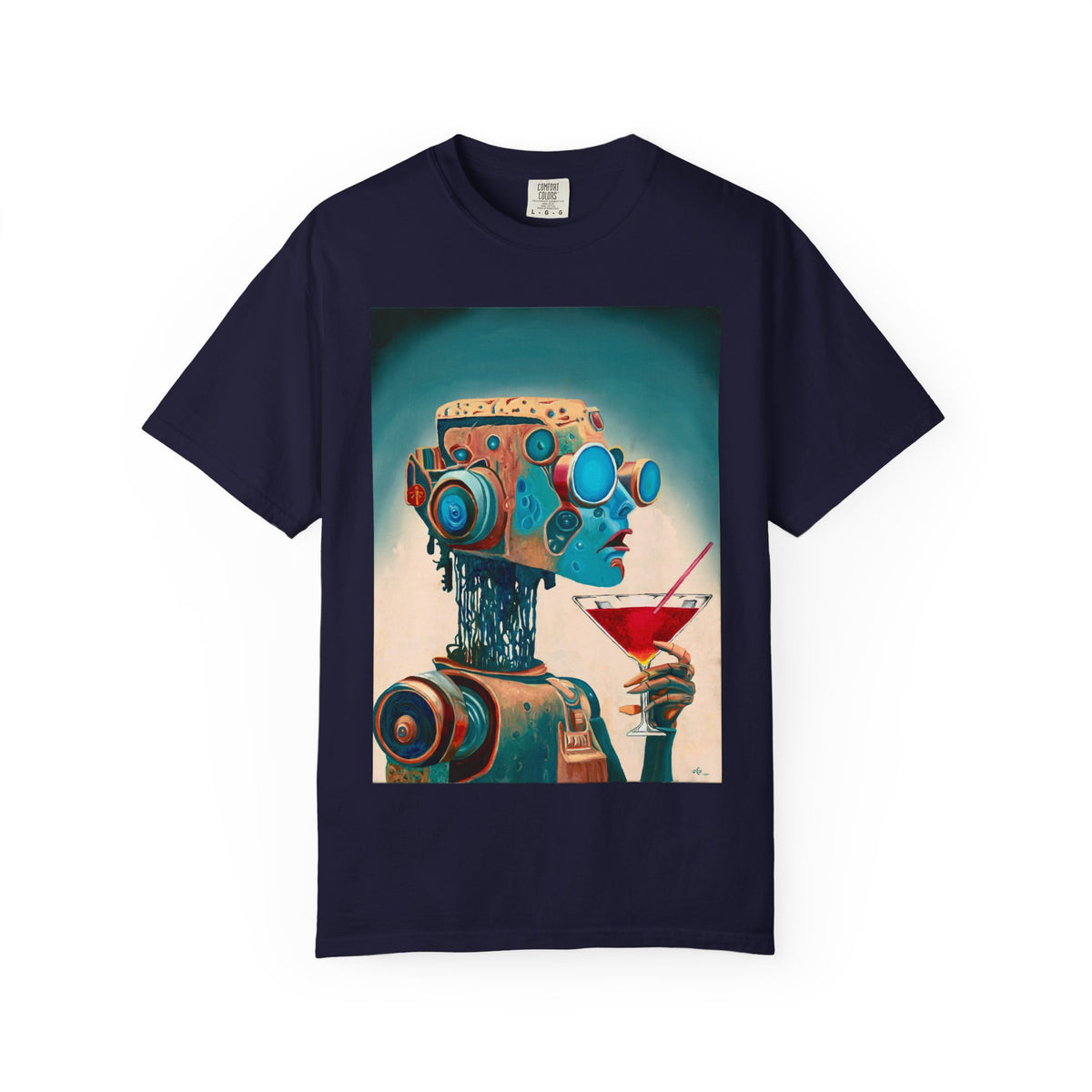 Retro Futuristic Robot Lady T-shirt | Neon Cocktail Artwork