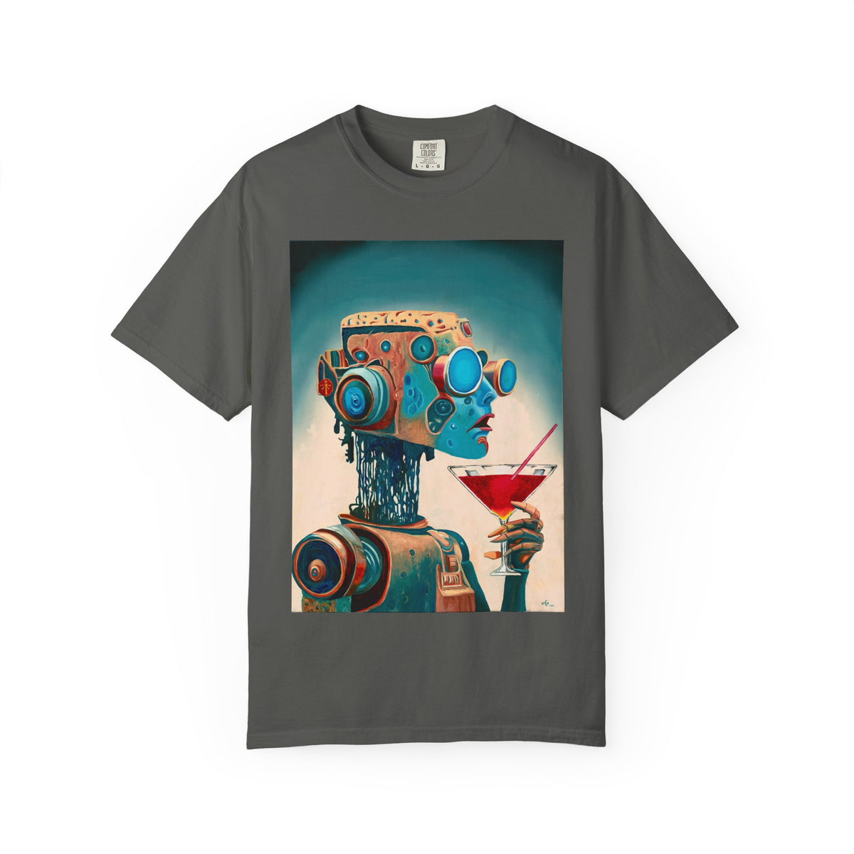 Retro Futuristic Robot Lady T-shirt | Neon Cocktail Artwork