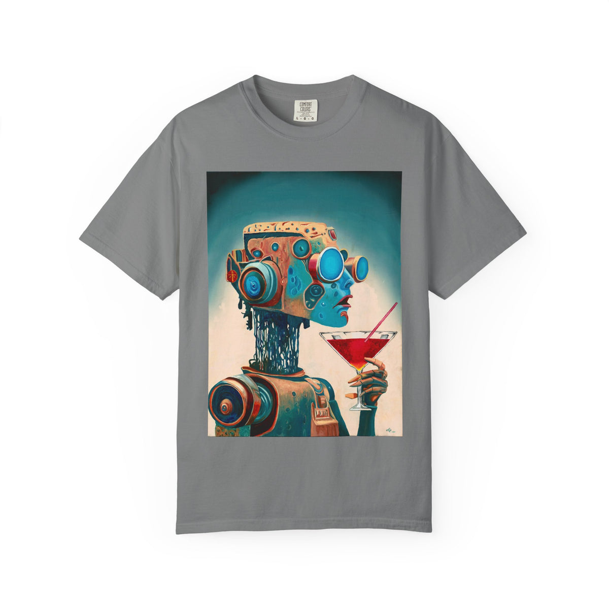 Retro Futuristic Robot Lady T-shirt | Neon Cocktail Artwork