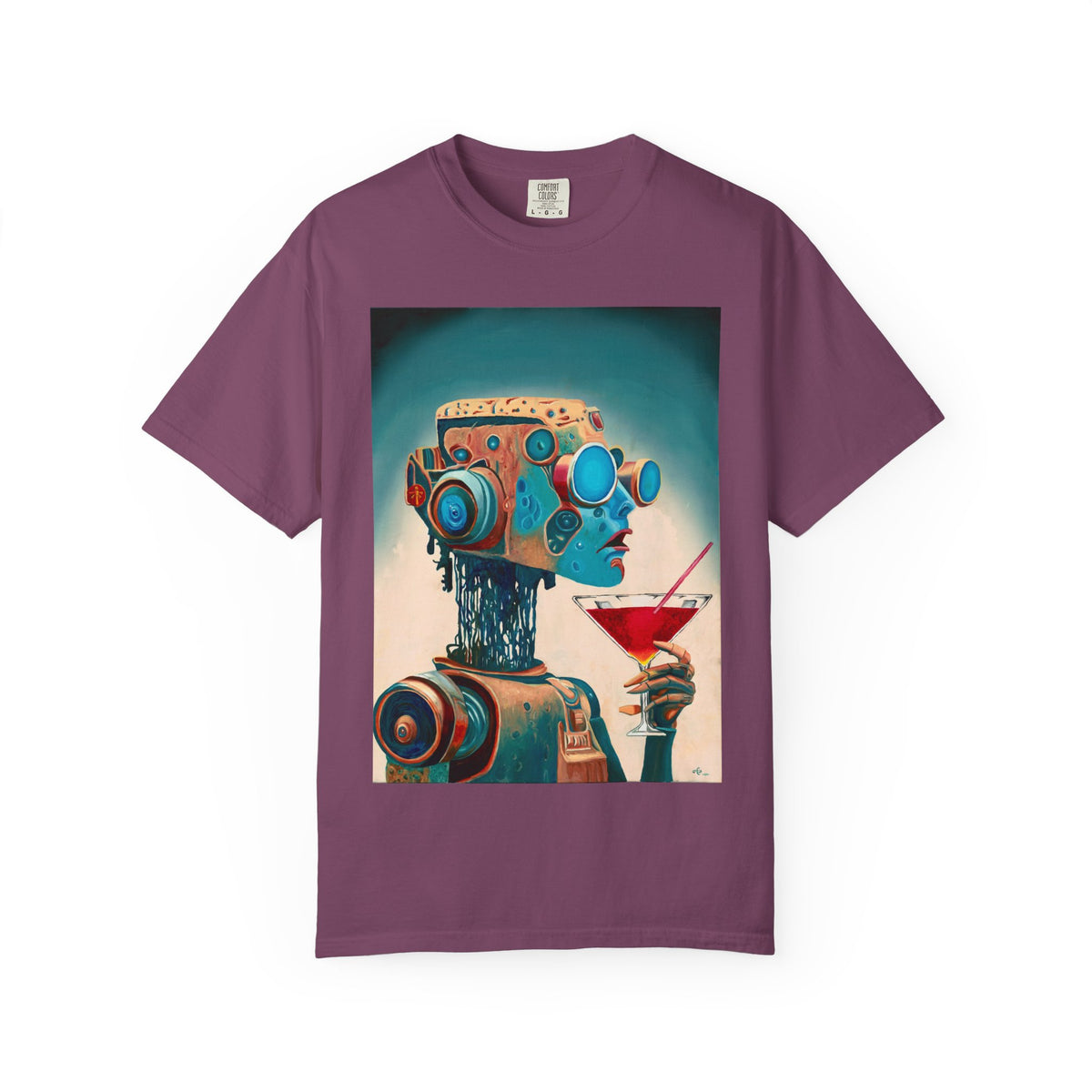Retro Futuristic Robot Lady T-shirt | Neon Cocktail Artwork