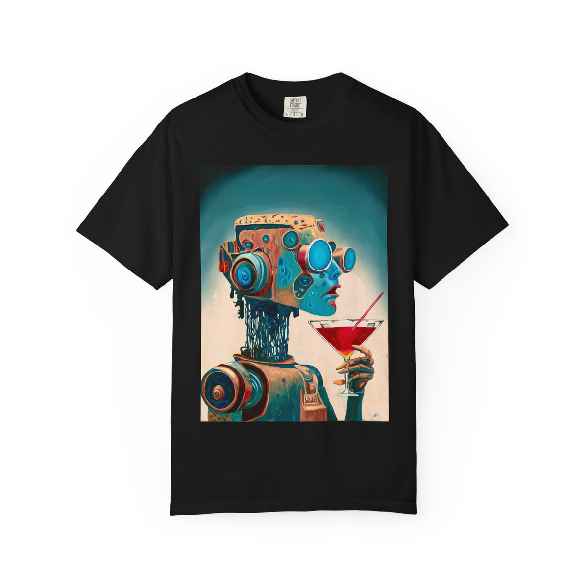 Retro Futuristic Robot Lady T-shirt | Neon Cocktail Artwork