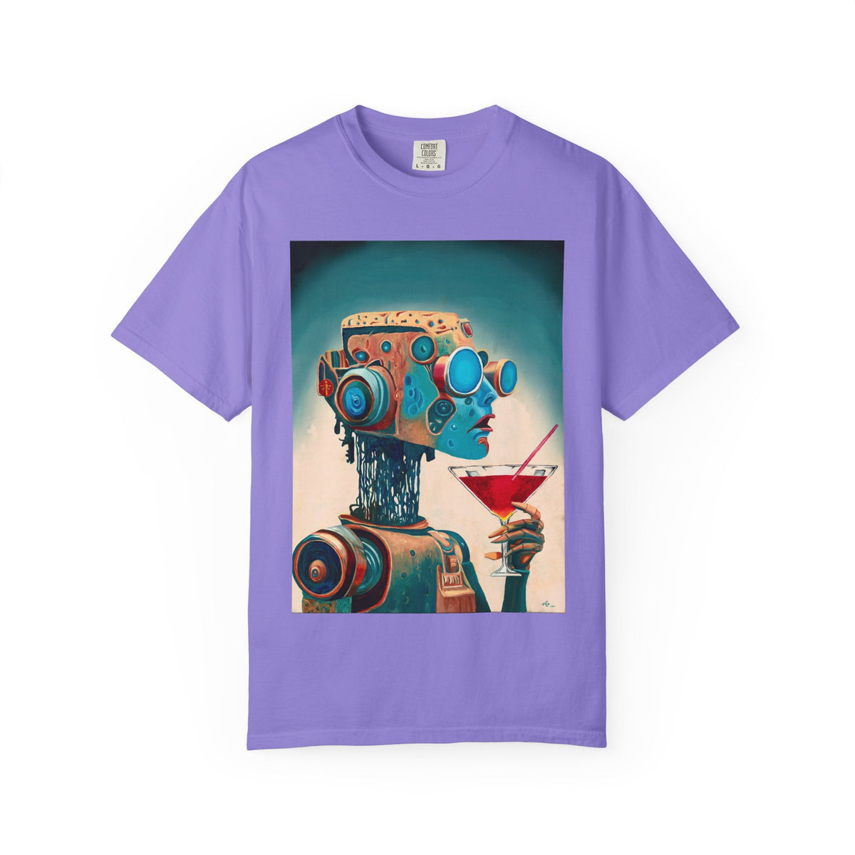 Retro Futuristic Robot Lady T-shirt | Neon Cocktail Artwork