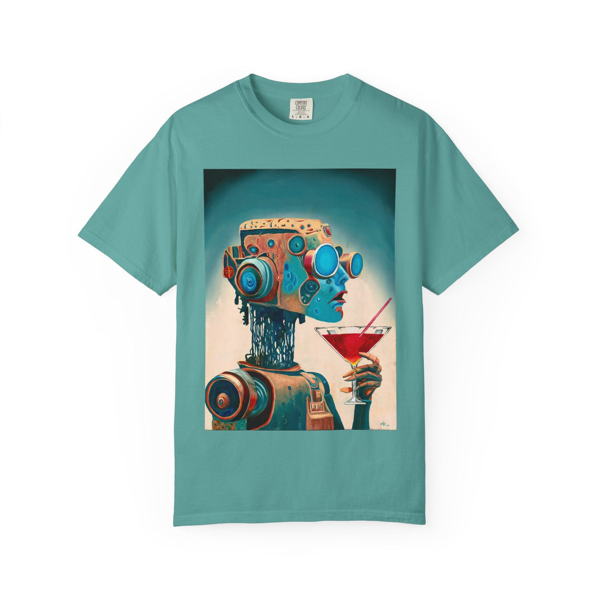 Retro Futuristic Robot Lady T-shirt | Neon Cocktail Artwork