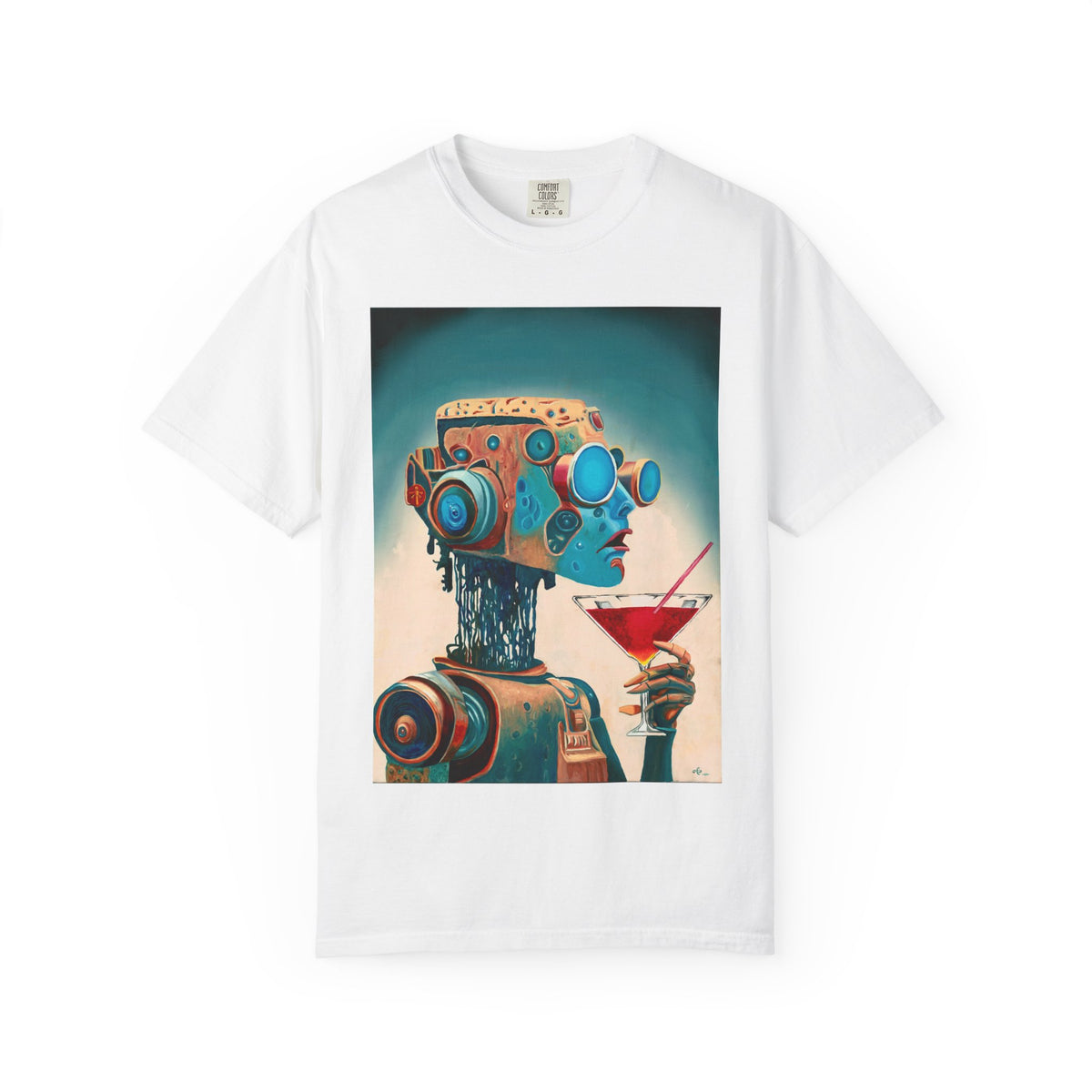 Retro Futuristic Robot Lady T-shirt | Neon Cocktail Artwork