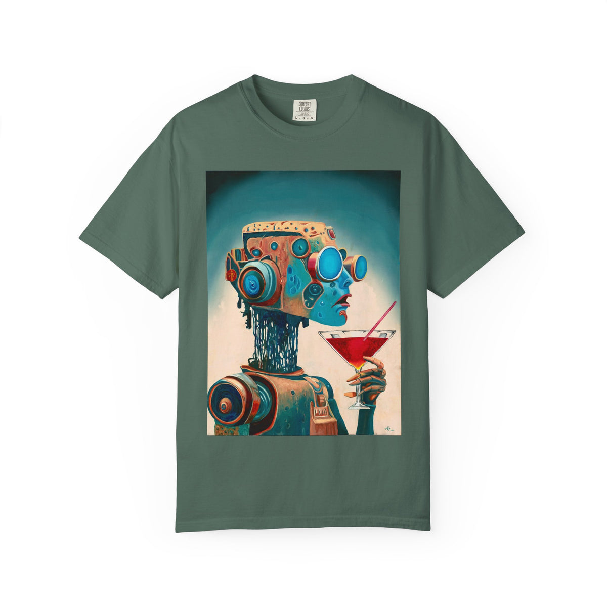 Retro Futuristic Robot Lady T-shirt | Neon Cocktail Artwork