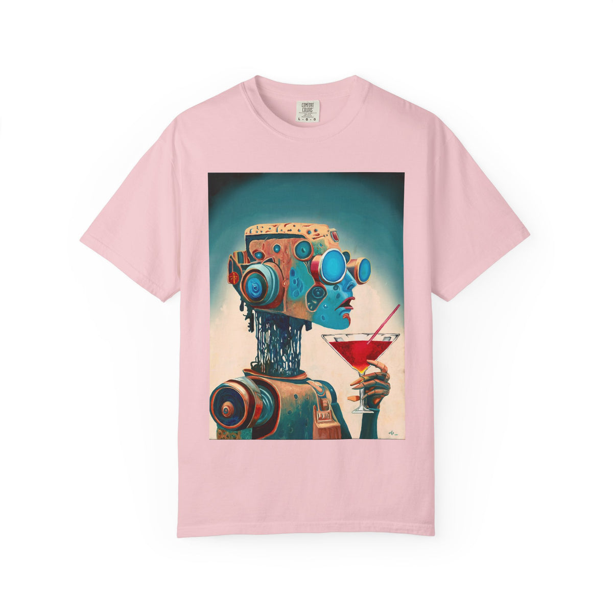 Retro Futuristic Robot Lady T-shirt | Neon Cocktail Artwork