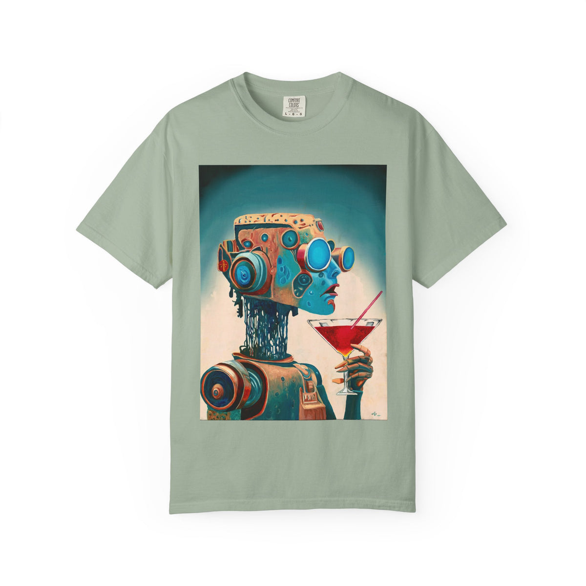 Retro Futuristic Robot Lady T-shirt | Neon Cocktail Artwork